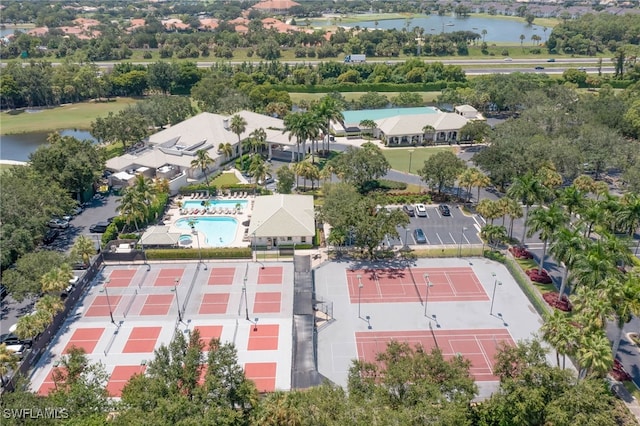 bird's eye view featuring a water view