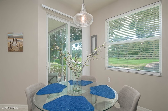 dining room featuring baseboards and a healthy amount of sunlight