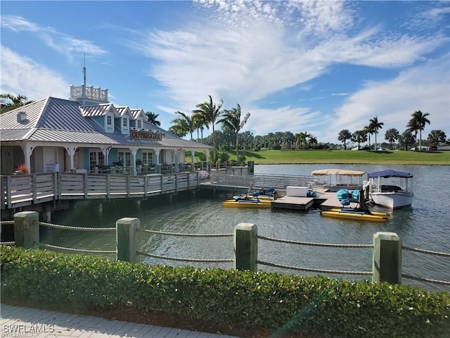 view of dock with a water view