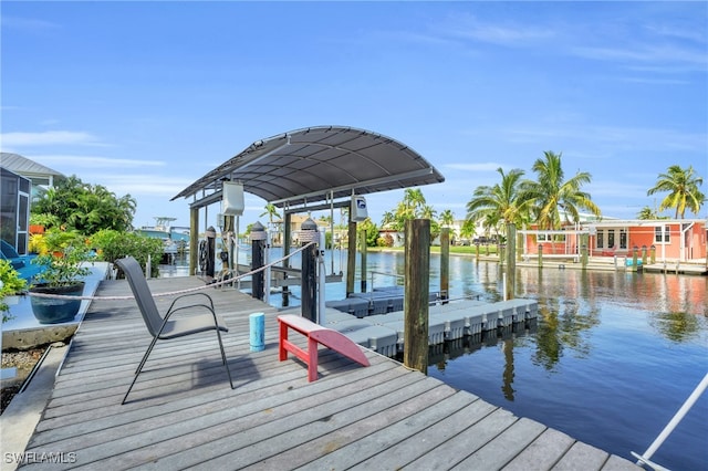 dock area featuring a water view