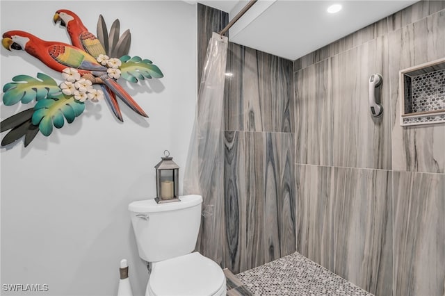 bathroom featuring toilet and a shower with curtain