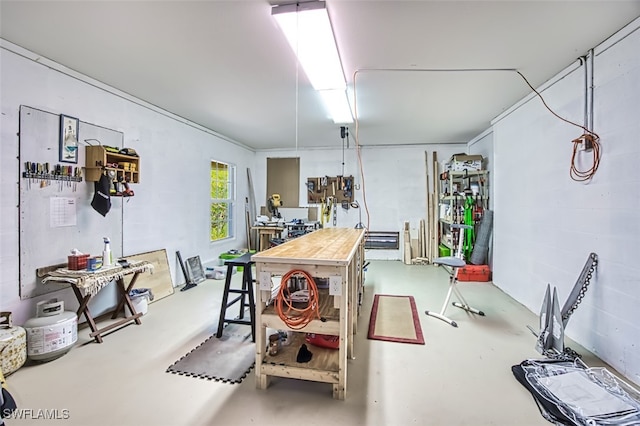 interior space featuring finished concrete flooring