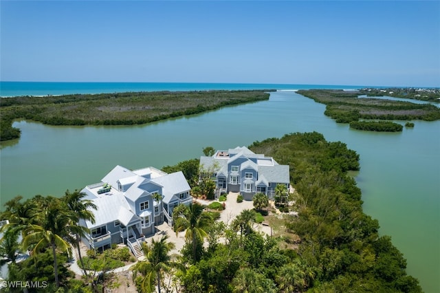 aerial view with a water view