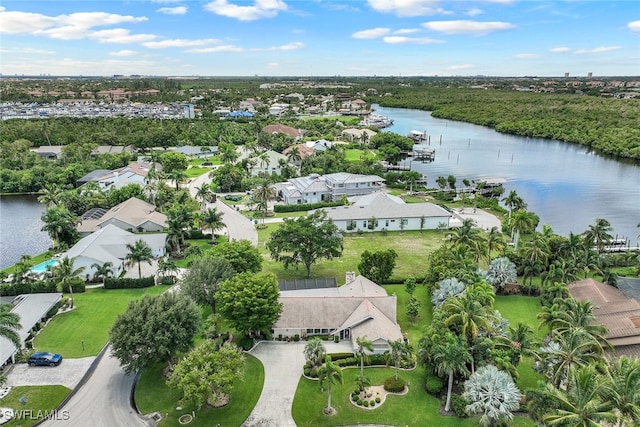 aerial view featuring a water view