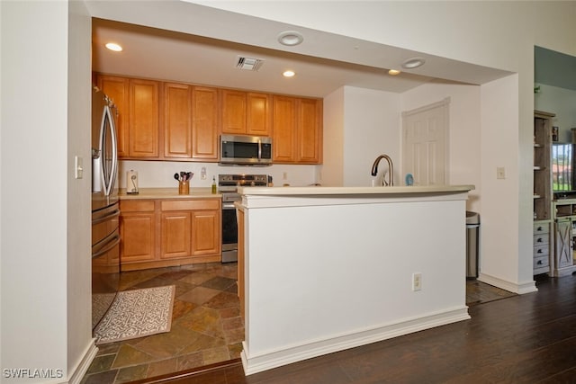 kitchen featuring dark wood-type flooring, appliances with stainless steel finishes, and sink