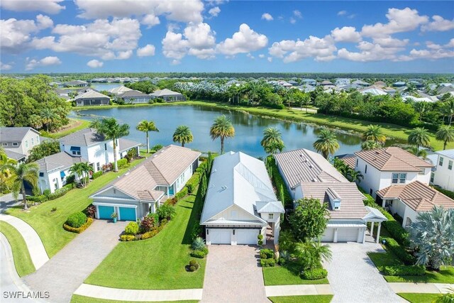 aerial view featuring a water view