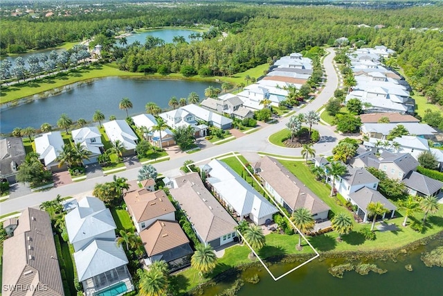 14151 Nautica Ct, Naples, FL 34114 - birds eye view of property with a water view, a residential view, and a wooded view
