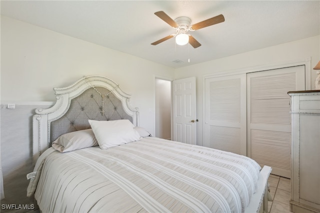 bedroom featuring a closet and ceiling fan