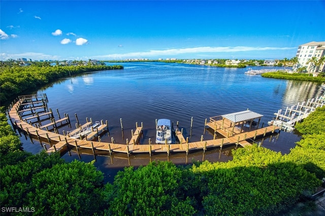 view of dock with a water view