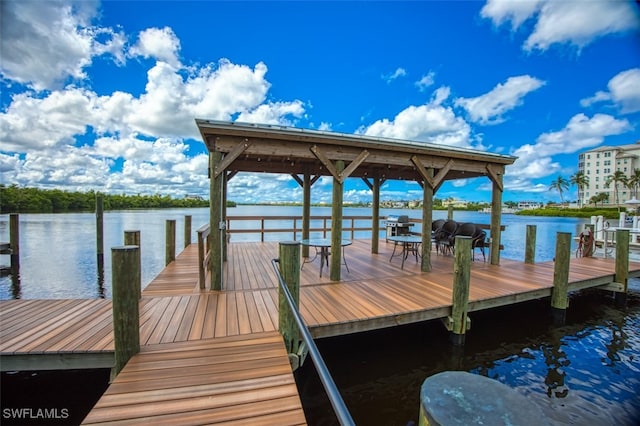 dock area featuring a water view