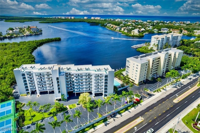 aerial view with a water view