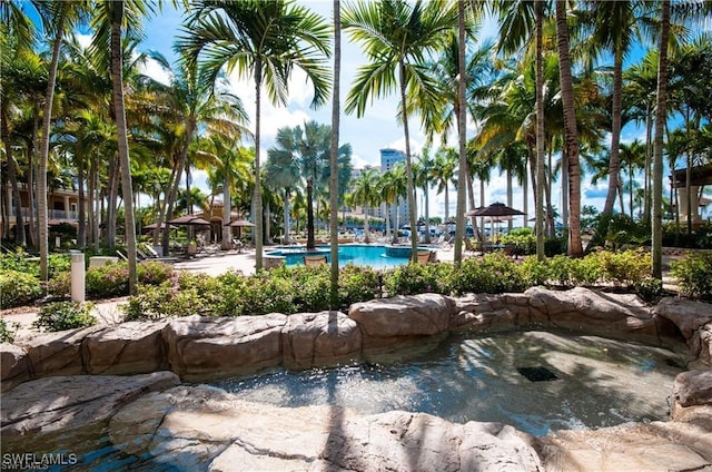 view of swimming pool featuring a gazebo