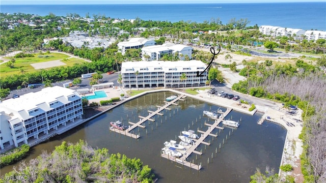 aerial view with a water view