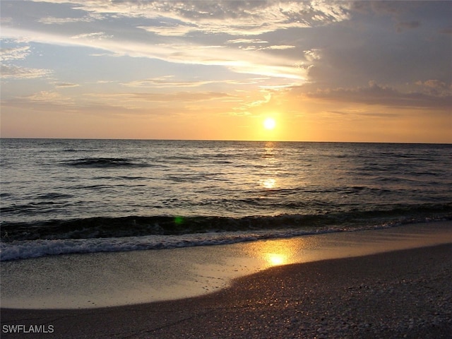 property view of water featuring a beach view