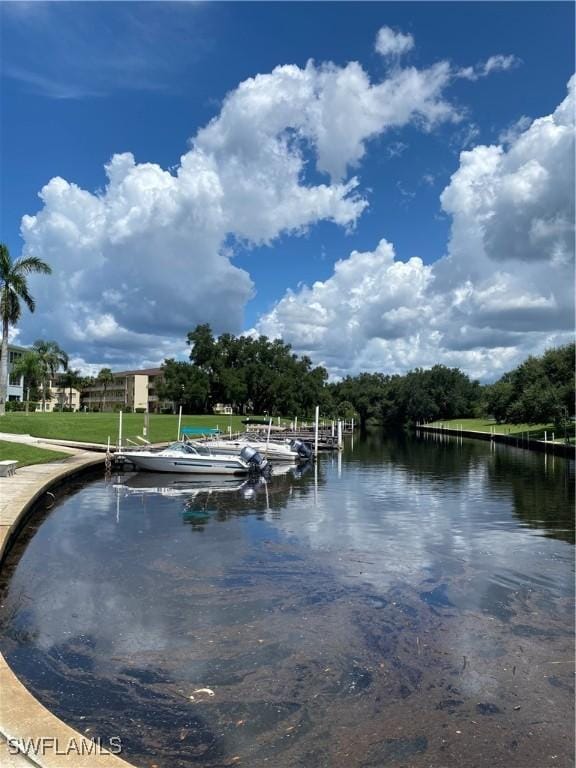 view of water feature with a boat dock