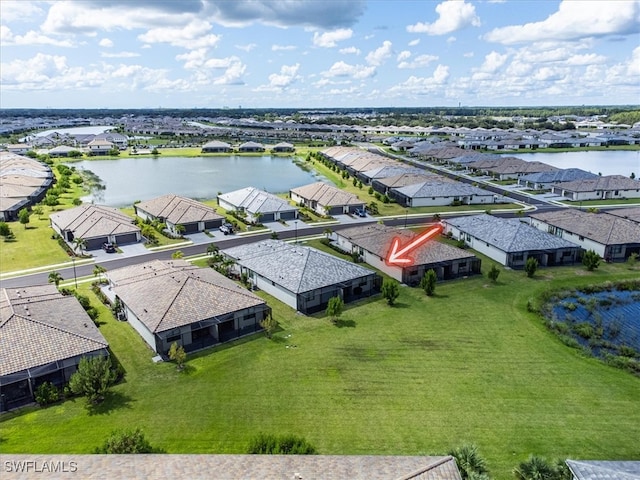 bird's eye view featuring a water view