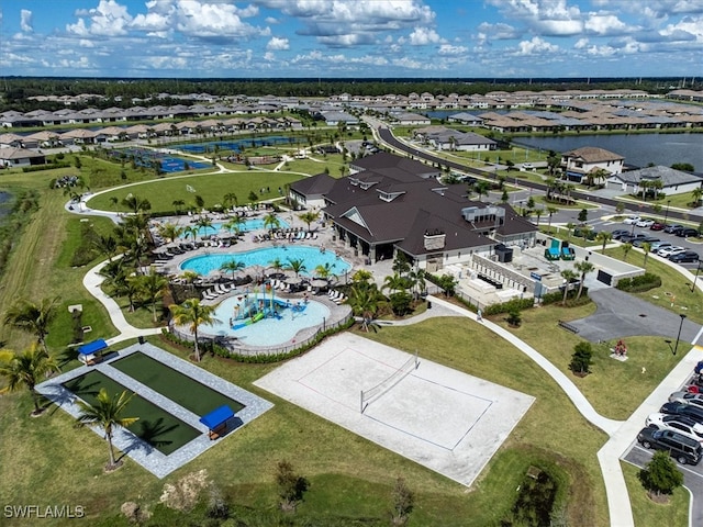 bird's eye view featuring a water view