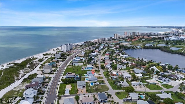 bird's eye view featuring a view of city and a water view