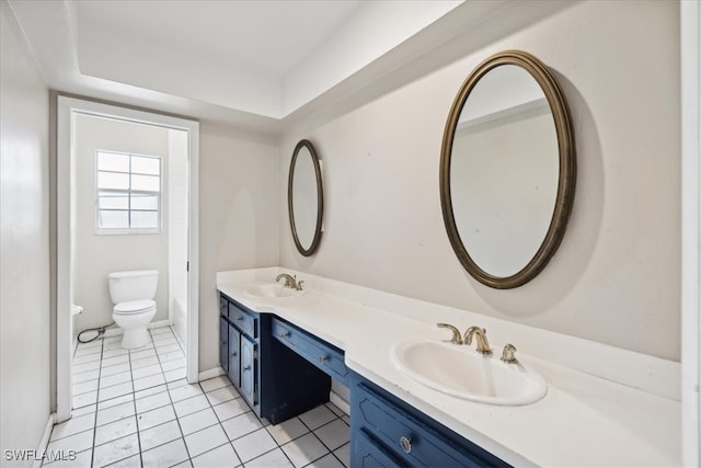 bathroom with tile patterned floors, toilet, and vanity