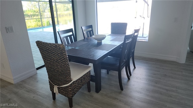 dining area featuring hardwood / wood-style flooring and plenty of natural light