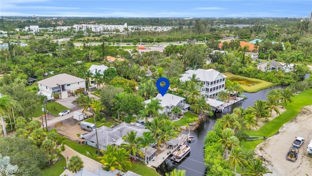 aerial view with a water view