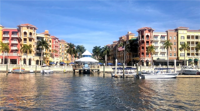 view of dock with a water view