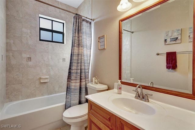 full bathroom featuring shower / tub combo, vanity, and toilet