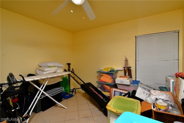 miscellaneous room featuring ceiling fan and light tile patterned flooring