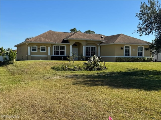 ranch-style house featuring a front lawn