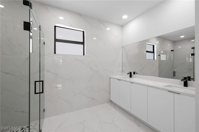 bathroom with vanity and walk in shower