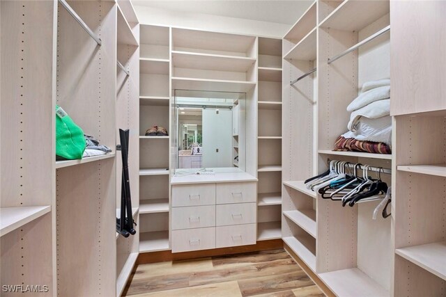 walk in closet featuring light hardwood / wood-style floors