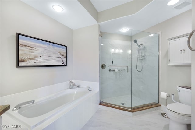 bathroom with separate shower and tub and toilet