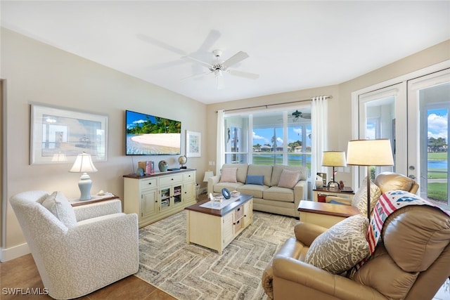 living room with ceiling fan