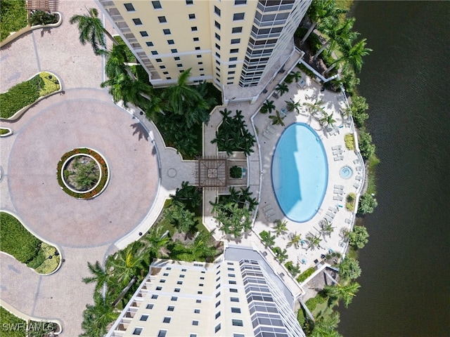 aerial view featuring a water view