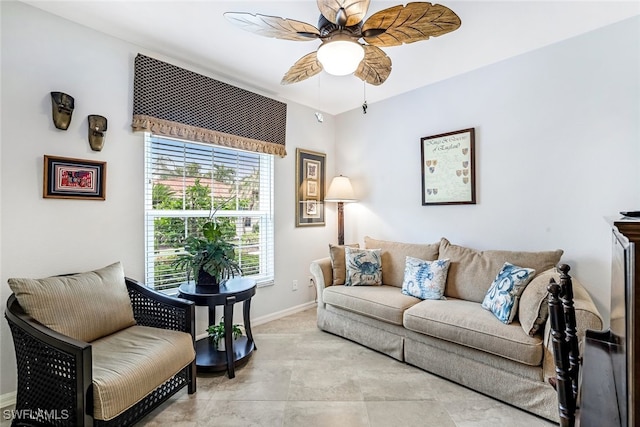 living room with ceiling fan