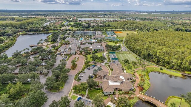 bird's eye view featuring a water view