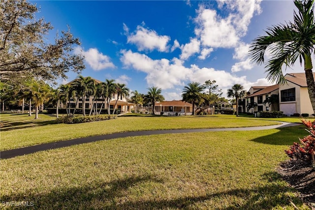 view of property's community with a lawn