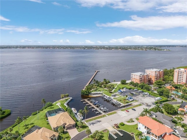 aerial view with a water view