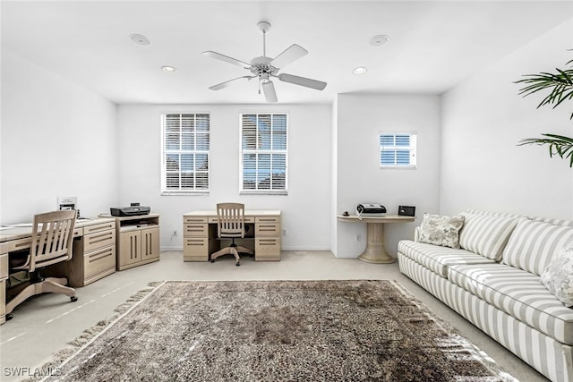 office area featuring ceiling fan