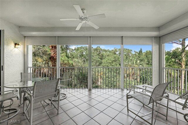 sunroom / solarium featuring ceiling fan