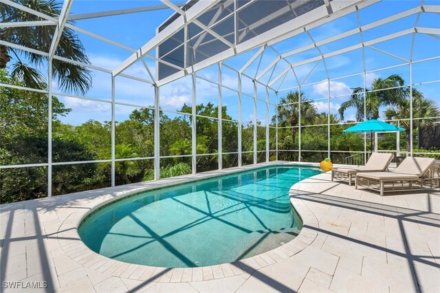 view of pool featuring a patio and a lanai