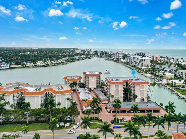 aerial view with a water view