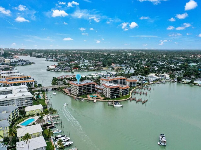 bird's eye view featuring a water view