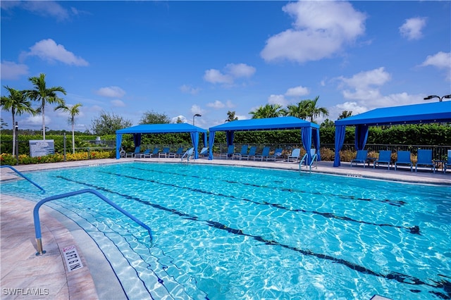 view of swimming pool featuring a patio area