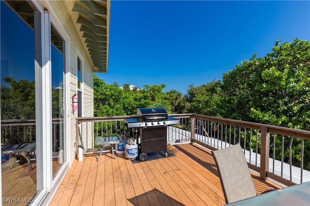 wooden deck with grilling area