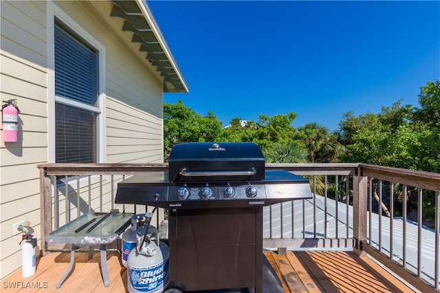 wooden deck featuring grilling area