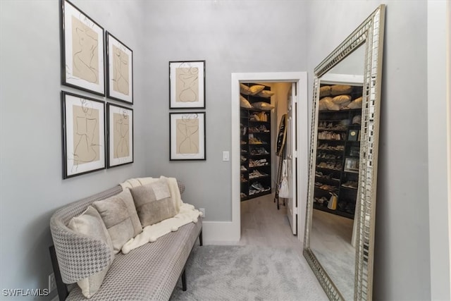 sitting room with light colored carpet