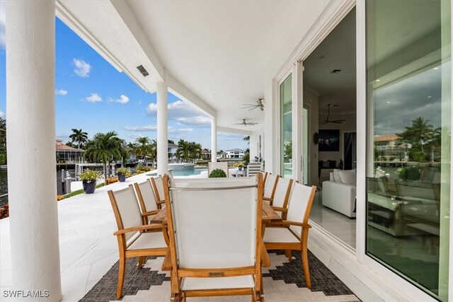 balcony with ceiling fan