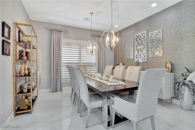 dining room featuring a notable chandelier