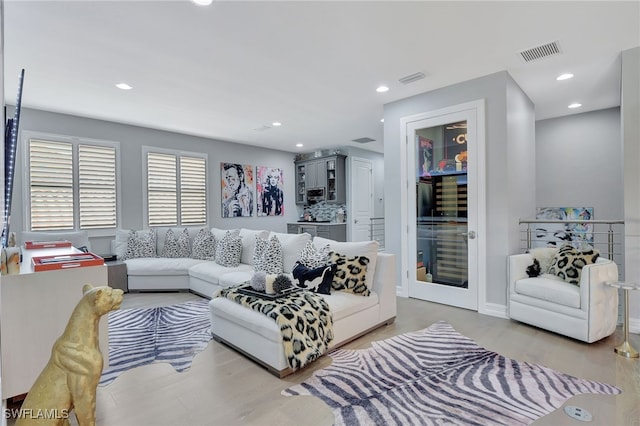 living room with hardwood / wood-style flooring